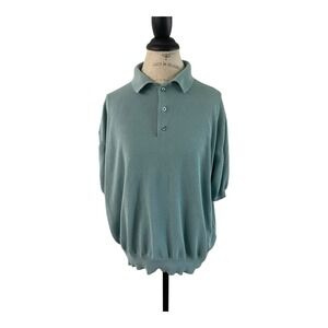 Vintage‎ Norm Thompson Teal Knit Polo Shirt XXL Old Money Soft Summer
